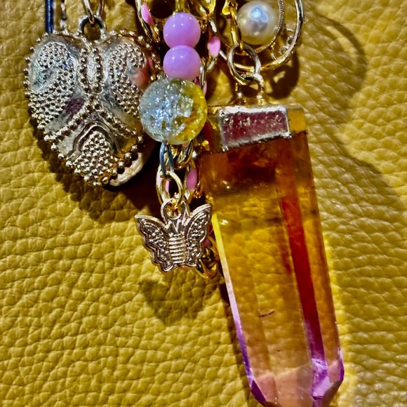 Unique handmade Gold and Pink bag charm purse backpack - Picture 4 of 8